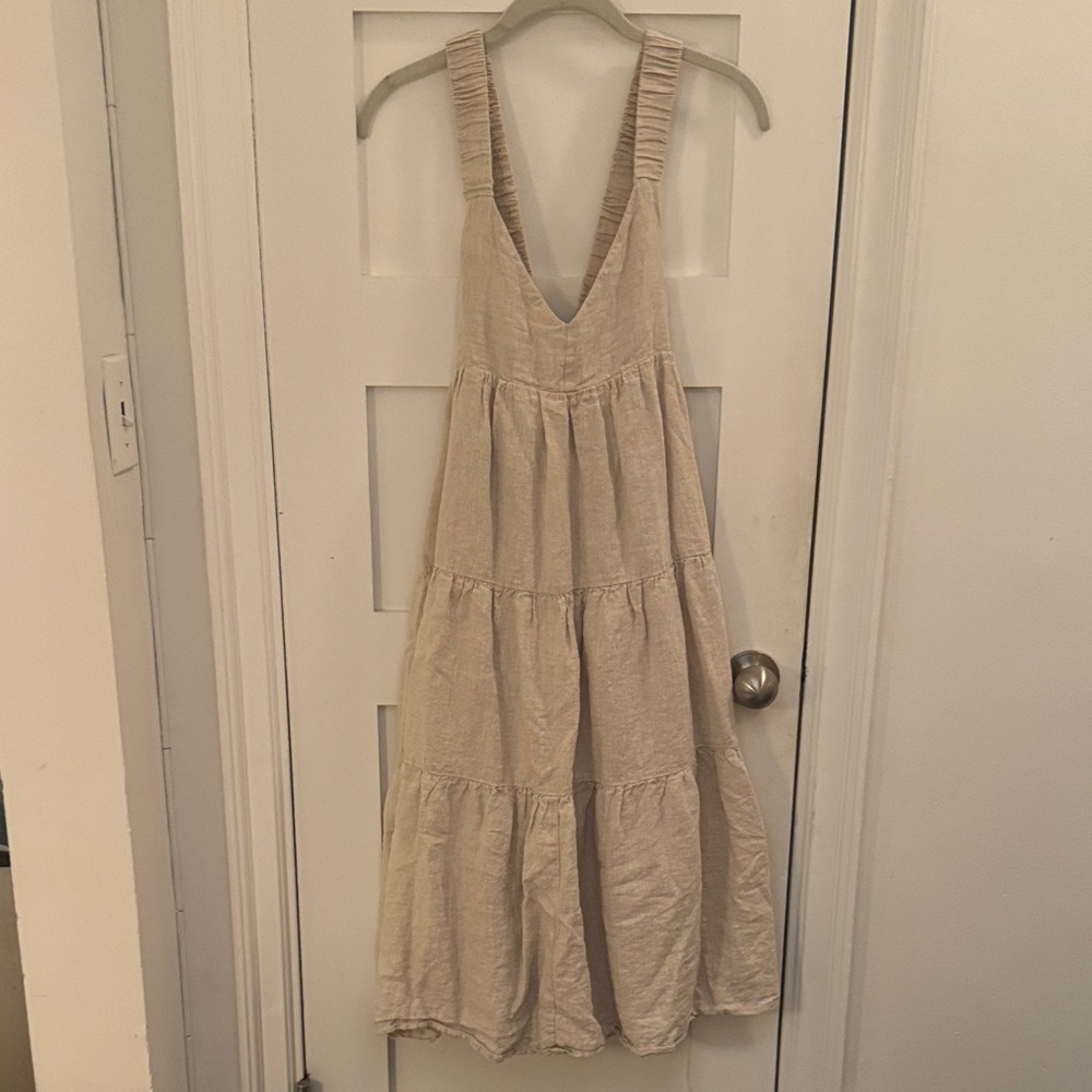 Dissh Linen Cream Sleeveless Tiered Dress